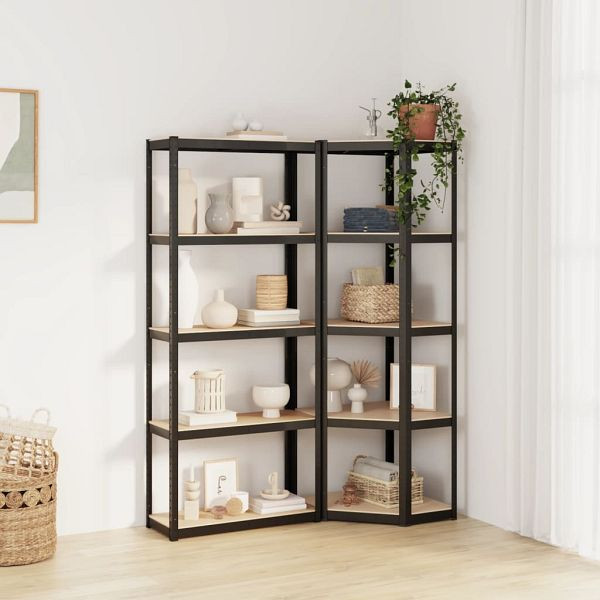 vidaXL Regale mit 5 Böden 2 Stück Anthrazit Stahl & Holzwerkstoff, 3154169