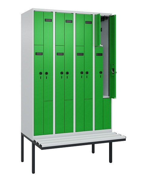 C+P Z-Spind Evolo PLUS, Bank, 8 Fächer, 2120x1200x815mm, 7035/6037, Drehriegel, Material Sitzfläche Kunststoff, 0490437-408 S10065