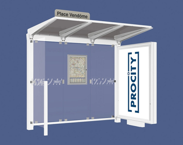 Procity Wartehalle Venedig - Leuchtkasten Mittelfuß + 1 Seitenverkleidung, Farbe RAL 9010, Maße: Breite 2500 x Höhe 2422 x Tiefe 1520 mm, 529653.9010