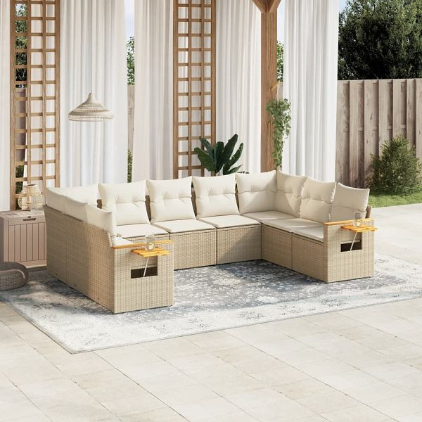 vidaXL 9-teilig Garten-Sofagarnitur mit Kissen Beige Poly Rattan, 3227115