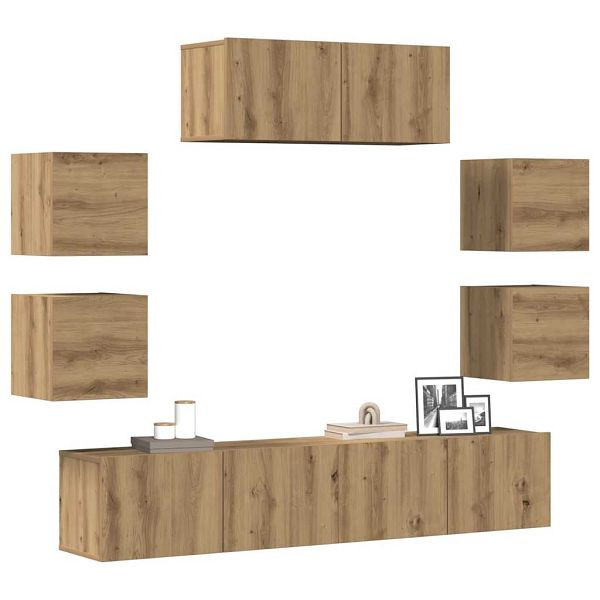 vidaXL 7-tlg. TV-Schrank-Set Wandmontage Artisan-Eiche Holzwerkstoff, 3329014