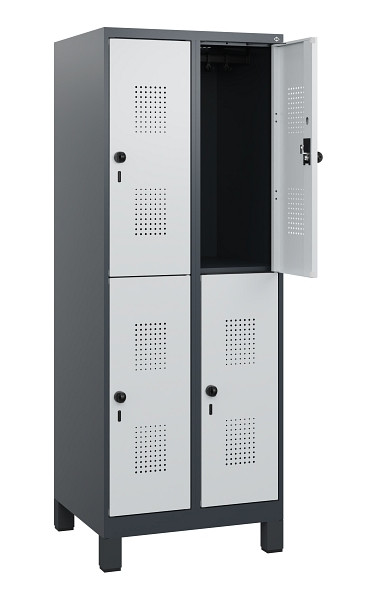 C+P Doppelstöckiger Spind Evolo PLUS, Füße, 4 Fächer, 1630x600x500mm, 7016/7035, Drehriegel, 0493105-20 S10017