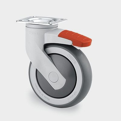 TENTE-ROLLEN Lenkrolle mit Feststeller, Rad-Ø 100 mm, Tragfähigkeit 100 kg, Bauhöhe 137 mm, A 87 Shore, Plattenbefestigung, 5377PJP100P50