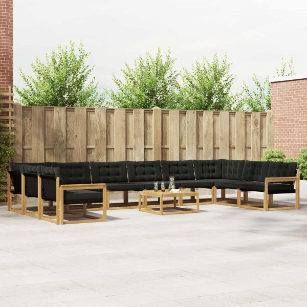 vidaXL Outdoor-Sofagarnitur mit Kissen 11-teilig Weiß und Schwarz, 3389134