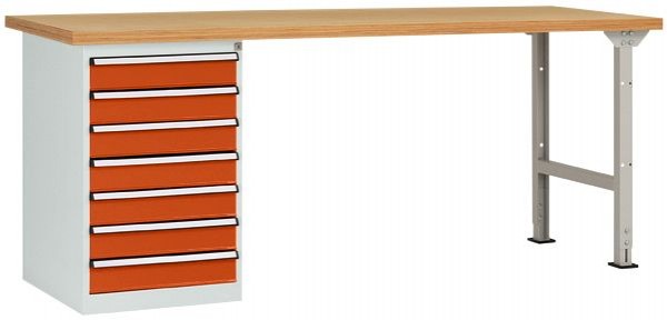 Manuflex Werkbanksystem COMBI Modell 6 mit Multiplexplatte, BxTxH = 1500 x 700 x 840 mm, Rotorange, WC5118.2001