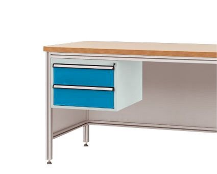 Manuflex Gehäuse-Unterbau für ALU-Arbeitstische, Nutzhöhe 300 mm mit 2 Schubfächern, für Tischtiefe 600 mm, Lichtblau, ZB4525.5012