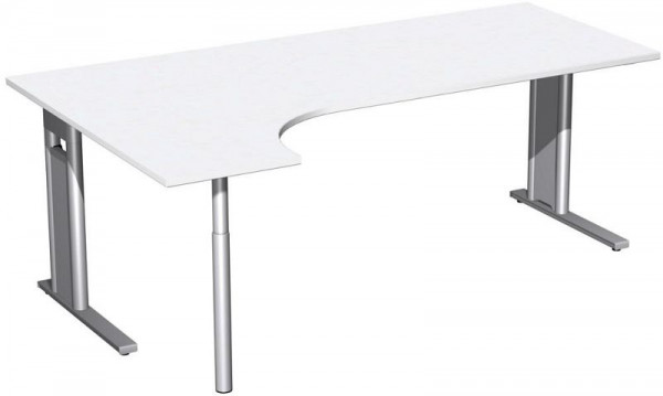 geramöbel PC-Schreibtisch links starr, C Fuß Blende optional, 2000x1200x720, Weiß/Silber, N-648318-WS