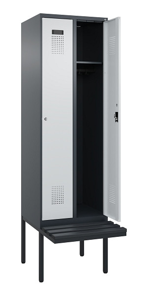 C+P Spind Evolo PLUS, 2 Abteil, 2120x600x815mm, 7016/7035, Zylinderschloss, Material Sitzfläche Kunststoff, 0490407-20 S10098