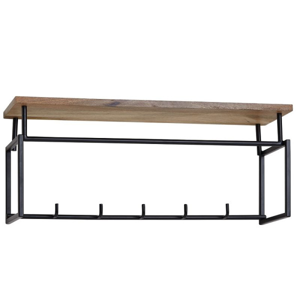 Wohnling Design Wandgarderobe Mango Massivholz Metall 71x29x20 cm, Hakenleiste mit Ablage und Kleiderstange, Flurgarderobe Garderobe Wand Holz, WL6.450