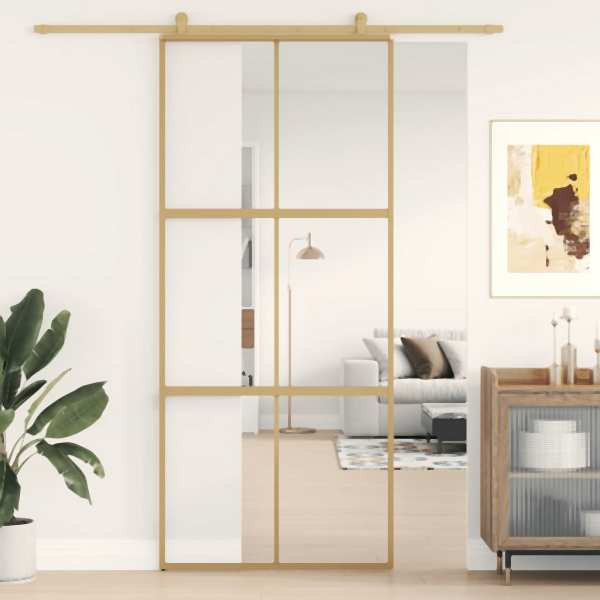 vidaXL Schiebetür Golden 90x205 cm ESG-Klarglas und Aluminium, 155155