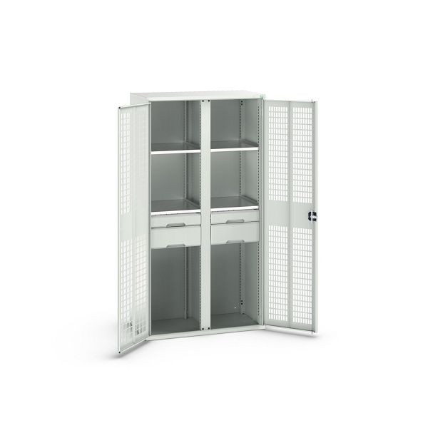 bott verso Garderobenschrank mit Belüftung, mit 4 Fachböden und 4 Schubladen, BxTxH: 1050 x550 x 2000 mm, Lichtgrau / Lichtgrau, 16926777.16
