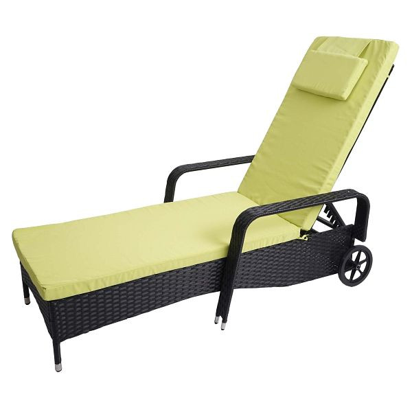 Mendler Poly-Rattan Sonnenliege Carrara, Relaxliege Gartenliege Liege, Alu, anthrazit, Kissen hellgrün, 53159