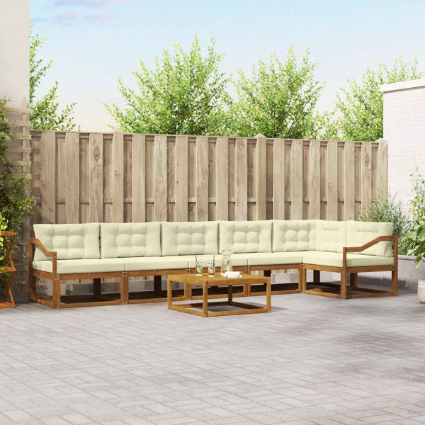 vidaXL Outdoor-Sofagarnitur mit Kissen 7-teilig Natur und Creme, 3367698