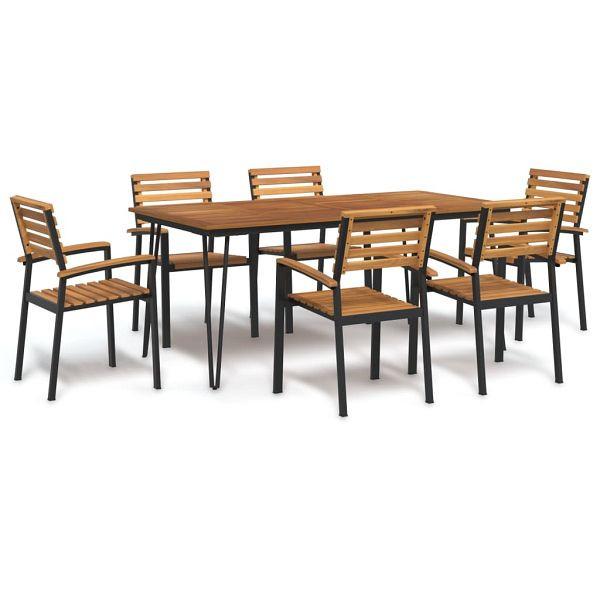 vidaXL 7-teilig Garten-Essgruppe Massivholz Akazie und Metall, 3155419