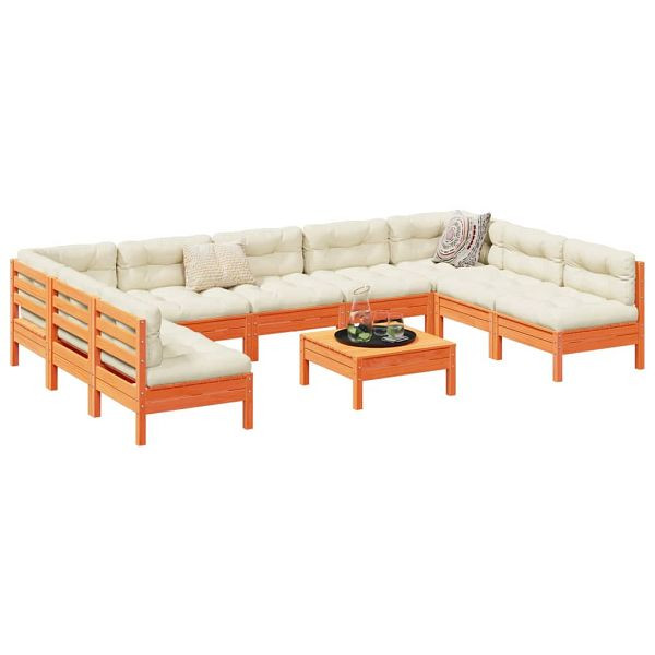 vidaXL 10-teilig Garten-Sofagarnitur mit Kissen Wachsbraun Kiefernholz, 3299600