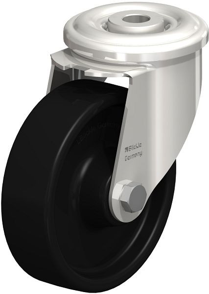 Blickle LIXR-PHN 100G-OF Hitzebeständige Edelstahl-Lenkrolle mit Rückenloch, Phenolharz, Schwarz, 641399