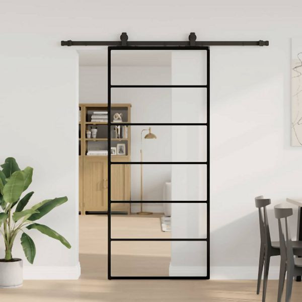 vidaXL Schiebetür mit Beschlag Schwarz 90x205 cm ESG-Glas, 3375788