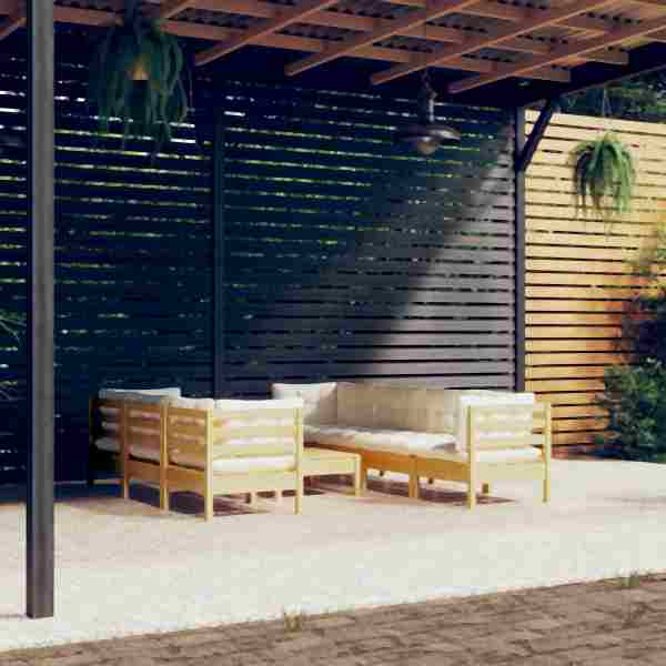 vidaXL 8-tlg. Garten-Lounge-Set mit Creme Kissen Massivholz Kiefer, 3096160