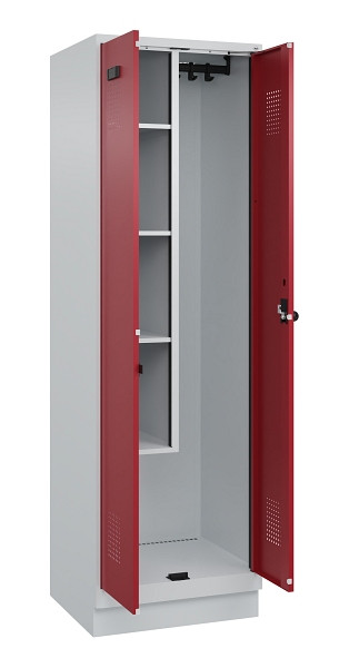 C+P Putzmittel-Spind Evolo PLUS, mit Sockel, 2 Abteile, 1950x600x500mm, 7035/300, Frontfarbe RAL 3003 Rubinrot, Drehriegel, 049120-00 S10004