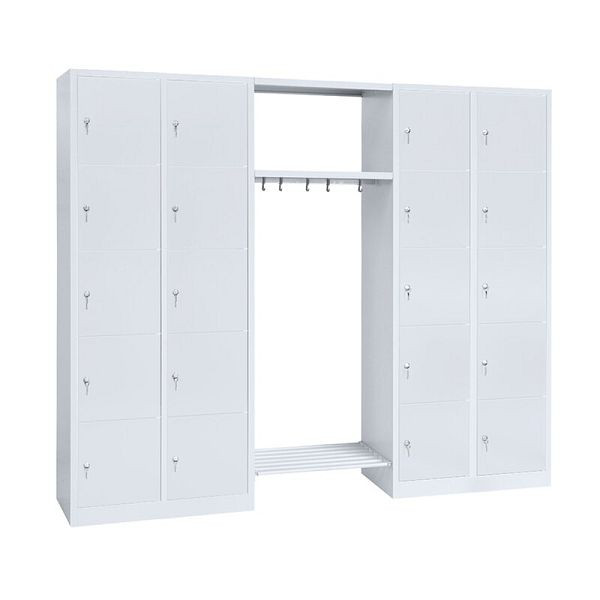 Lüllmann Garderobe, 2 Abteile links, 2 Abteile rechts, je 5 Fächer, 1800 x 2400 x 500 mm, lichtgrau, 525550