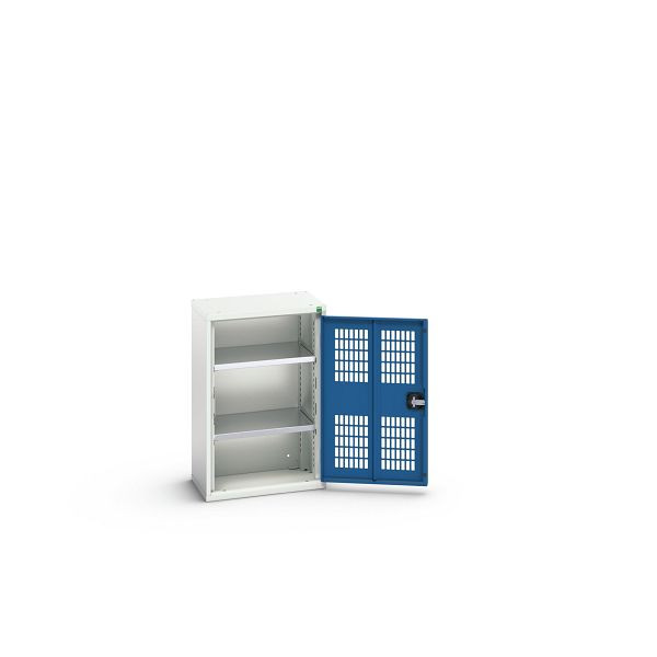 bott verso Flügeltürschrank mit Belüftung, mit 2 Fachböden, BxTxH: 525 x 350 x 800 mm, Lichtgrau / Enzianblau, 16926710.11