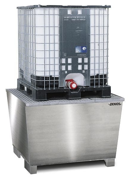 DENIOS Auffangwanne aus Edelstahl für 1 IBC à 1000 Liter, 328460