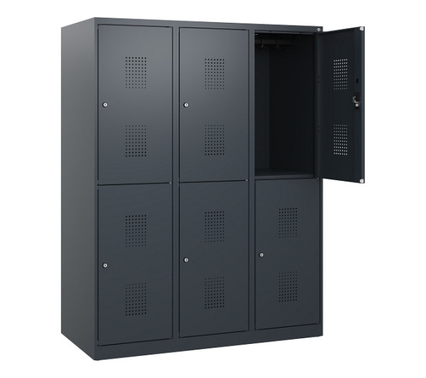 C+P Doppelstöckiger Spind Evolo PLUS, 6 Fächer, 1530x1200x500mm, 7016/7016, Zylinderschloss, 0493005-32 S10043