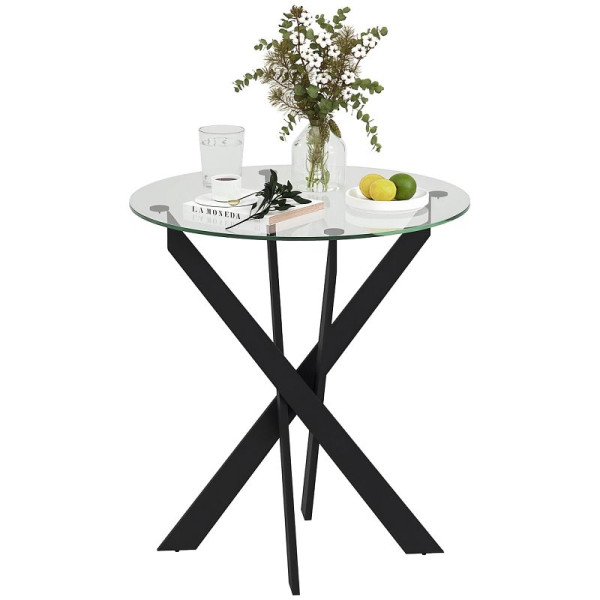 HOMCOM Moderner Glas-Esstisch, 70 cm Durchmesser, Küchentisch mit gehärteter Glasplatte und Metallbeinen, 83A-197V00BK