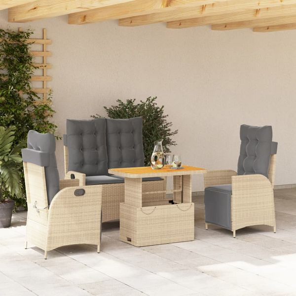 vidaXL 4-teilig Garten-Essgruppe mit Kissen Beige Poly Rattan, 3277492