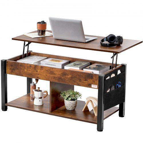 VEVOR Couchtisch Anhebbare Platte Rechteckig Wohnzimmer Braun Beistelltisch, KFZZFX417INCB9MGLV0