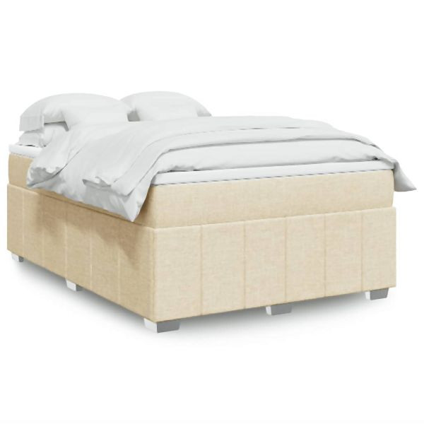 vidaXL Boxspringbett mit Matratze Creme 140x200 cm Stoff, 3285482