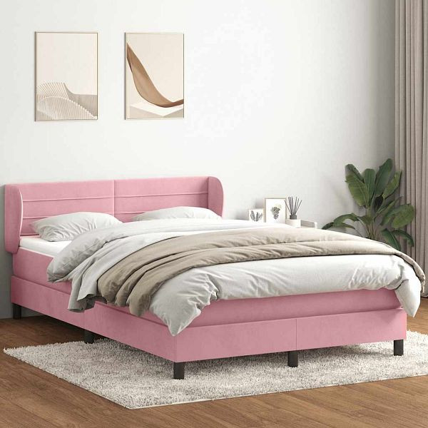 vidaXL Boxspringbett mit Matratze Rosa 160x220 cm Samt, 3317660
