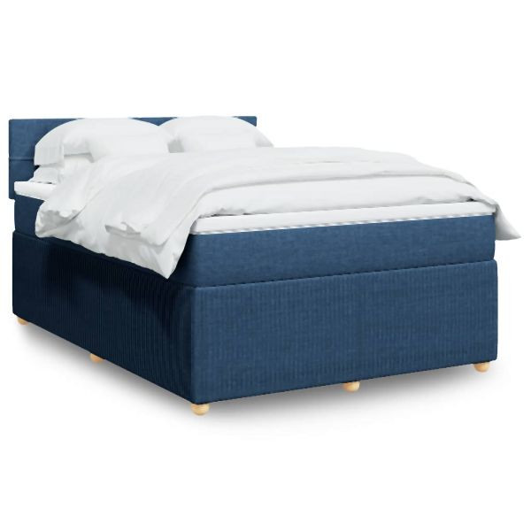 vidaXL Boxspringbett mit Matratze Blau 160x200 cm Stoff, 3289813