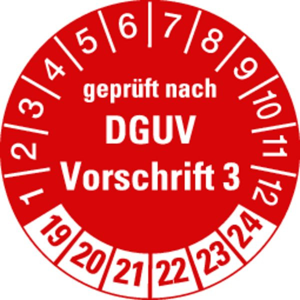 Schilder Klar Prüfplakette geprüft nach DGUV Vorschrift 3 ab 23 in rot/weiß (alte Norm: BGV A3), 30 mm Folie selbstklebend, VE: 40 Stück, 49/60.23
