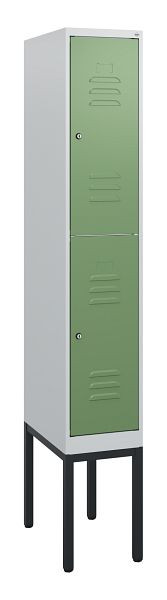 C+P Doppelstöckiger Spind Classic PLUS, Gestell, 1950x300x500mm, 7035/6011, Zylinderschlösser, 0803305-10 S10036