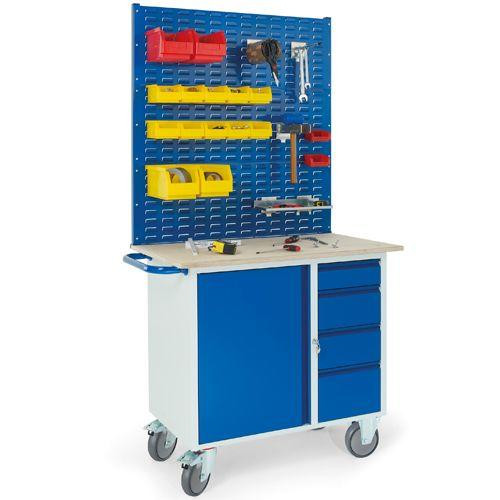Rollcart Werkstattwagen mit 4 Schubladen, 1 Stahlschrank, 3xSchlitzplatten (1111x600), Tragkraft: 400 kg, 07-4361S3