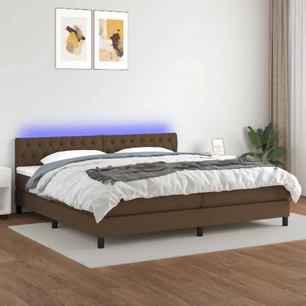 vidaXL Boxspringbett mit Matratze & LED Dunkelbraun 200x200 cm Stoff, 3133424