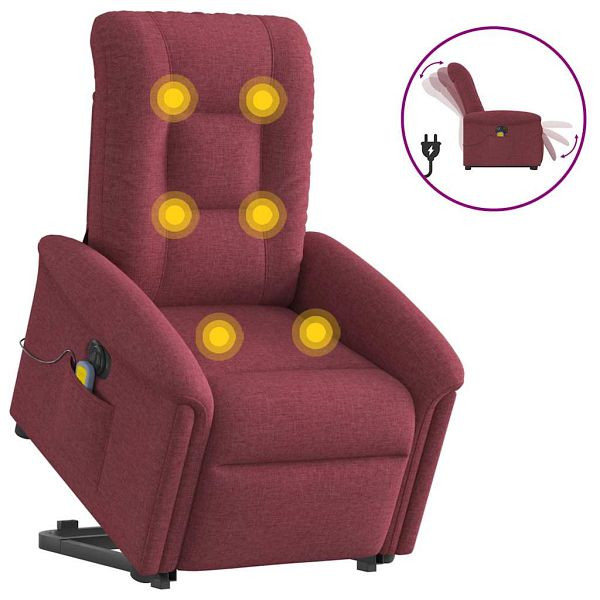 vidaXL Elektrischer Massagesessel mit Aufstehhilfe Weinrot Stoff, 3303287