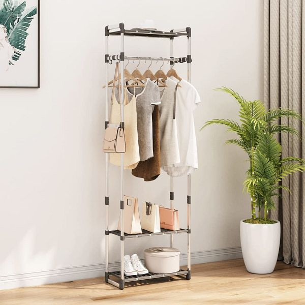 vidaXL Garderobenständer 3 Etagen Silbern 59x29x192 cm Aluminium, 344385