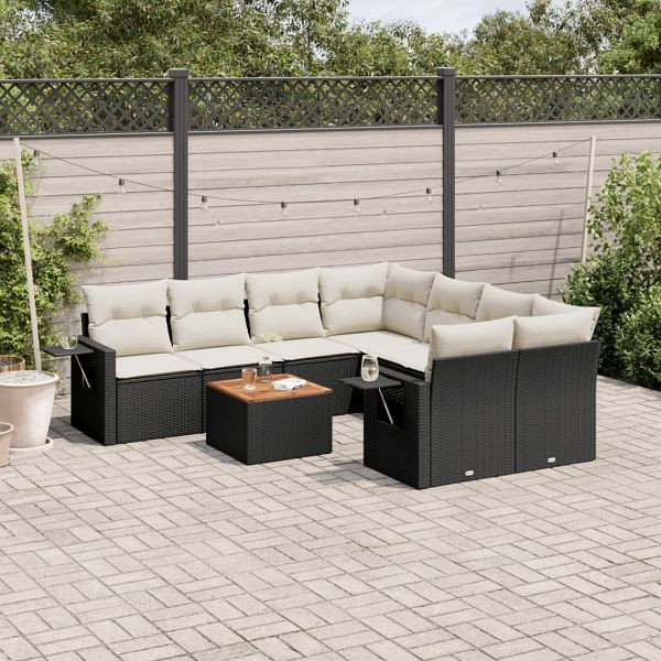 vidaXL 9-teilig Garten-Sofagarnitur mit Kissen Schwarz Poly Rattan, 3224488
