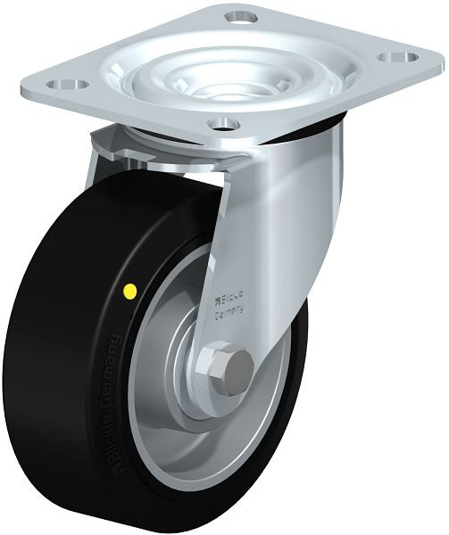 Blickle L-ALEV 100K-EL Stahlblech-Lenkrolle, mittelschwere Ausführung, mit Anschraubplatte, Elastik-Vollgummi, Schwarz, 653261