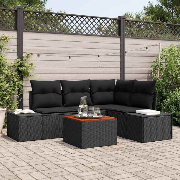 vidaXL Garten-Sofa-Set 5-teilig Schwarz, 3356623, 8721288368942