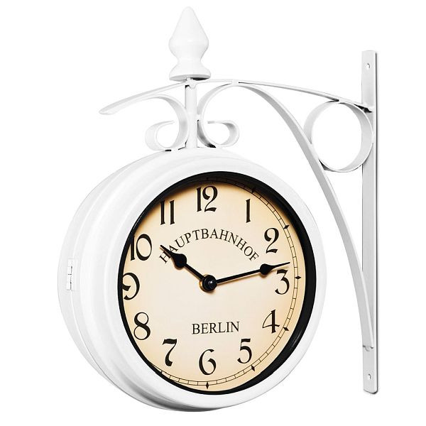 DEUBA Retrolook Bahnhofsuhr Weiß zweiseitig, 101560