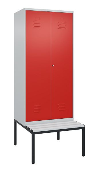 C+P Umkleidespind Classic PLUS SW, 2 Abteile, 2120x800x815mm, 7035/3020, Zylinderschloss, mit untergebauter Sitzbank, 0800527-22 S10017