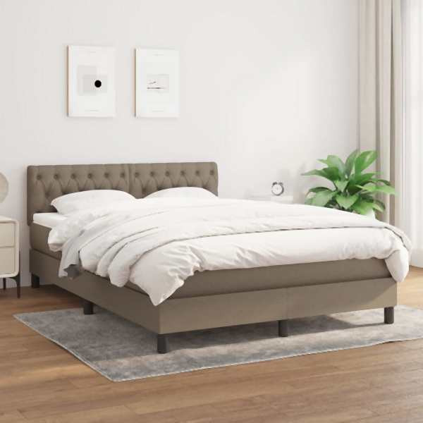 vidaXL Boxspringbett mit Matratze Taupe 140x190 cm Stoff, 3140293