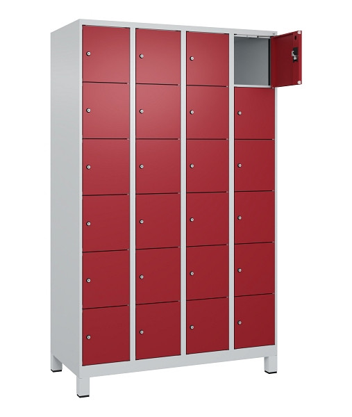 C+P Schließfachschrank Evolo PLUS, mit Füßen, 24 Fächer, 1950x1200x500mm, 7035/3003 Rubinrot, 049010-406 S10004