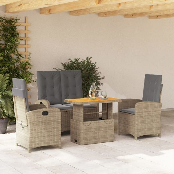 vidaXL 4-teilig Garten-Essgruppe mit Kissen Beige Poly Rattan, 3277371