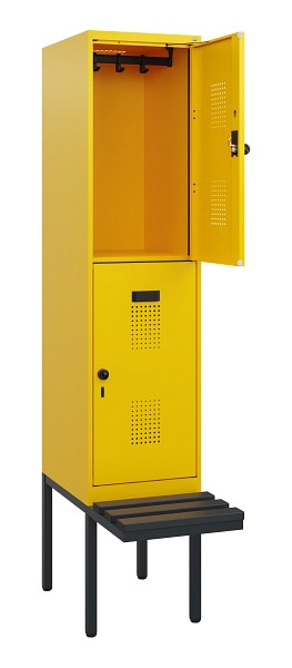 C+P Doppelstock-Spind Evolo PLUS, Bank, 2 Fächer, 1950x400x815mm, 1023/1023, Drehriegel, Sitzfläche Kunststoff, 0493405-12 S10123