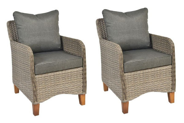 Merxx Avellino Sessel, 2er Set, inkl. Sitzkissen, Sesselbeine aus Akazienholz, beige, Aluminiumgestell mit Kunststoffgeflecht, 50744-255