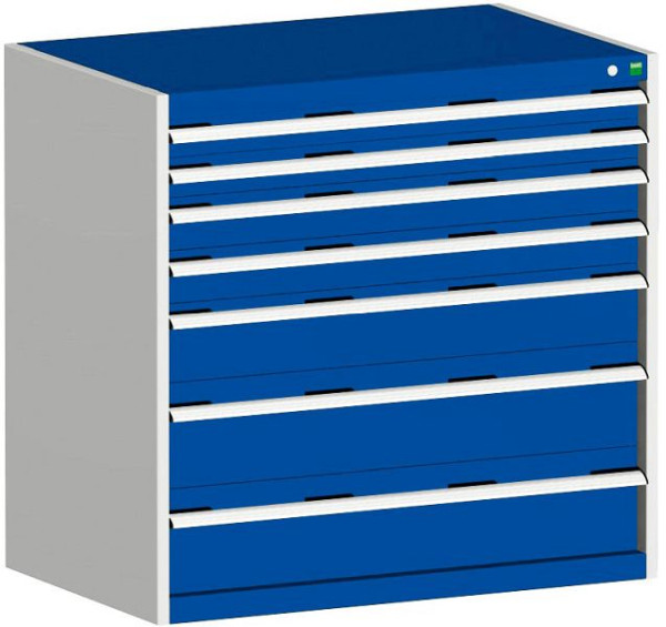 bott cubio Schubladenschrank bestückt mit 7 Schwerlastschubladen BxTxH: 1050 x 750 x 1000 mm, RAL 7035/5010, 40029022.11V
